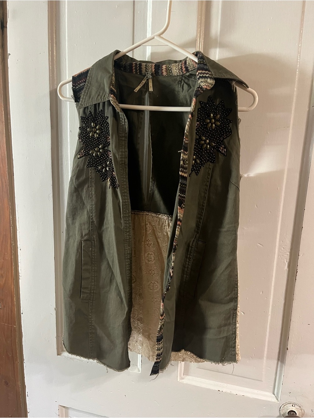 BKE Olive Green Utility vest with Beaded Detail